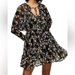 Topshop Flounce V-Neck Long Sleeve Minidress